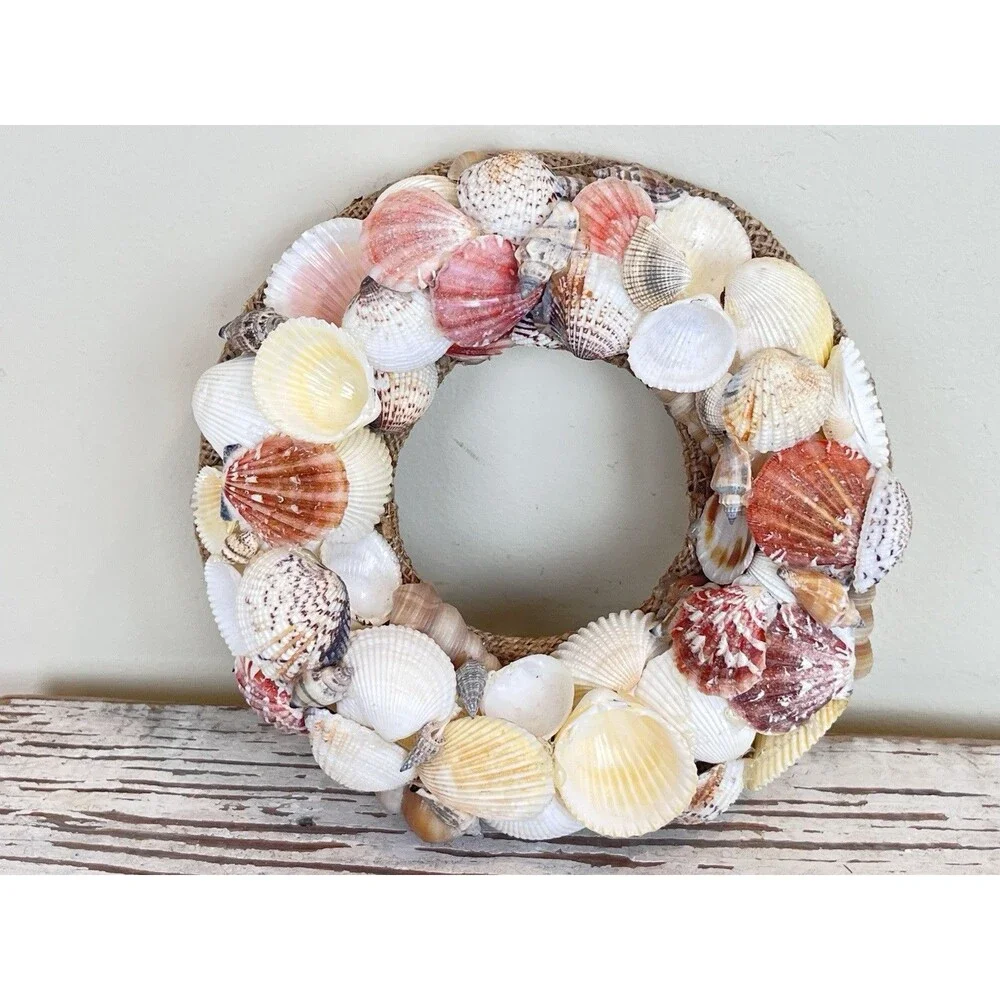 Vintage Nautical Hand Made Sea Shell Art Circular Wreath Frame 9” / Beach Home